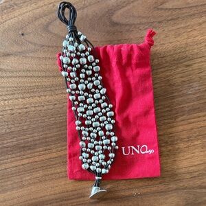 UNO de 50 Leather and Silver Plated Bead Bracelet